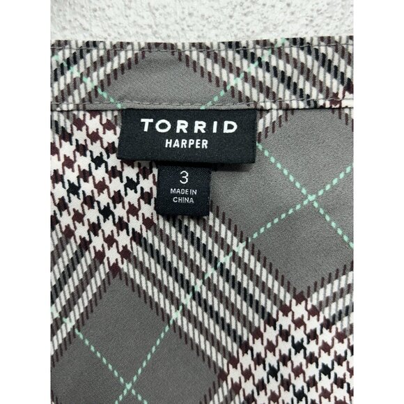 NEW TORRID Harper Houndstooth Top Size 3X Roll Tab Sleeve Office Career - Picture 5 of 7